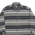 MICHAEL KAUF Mens Black Grey & White Striped Shirt L Long Sleeve Button Collar