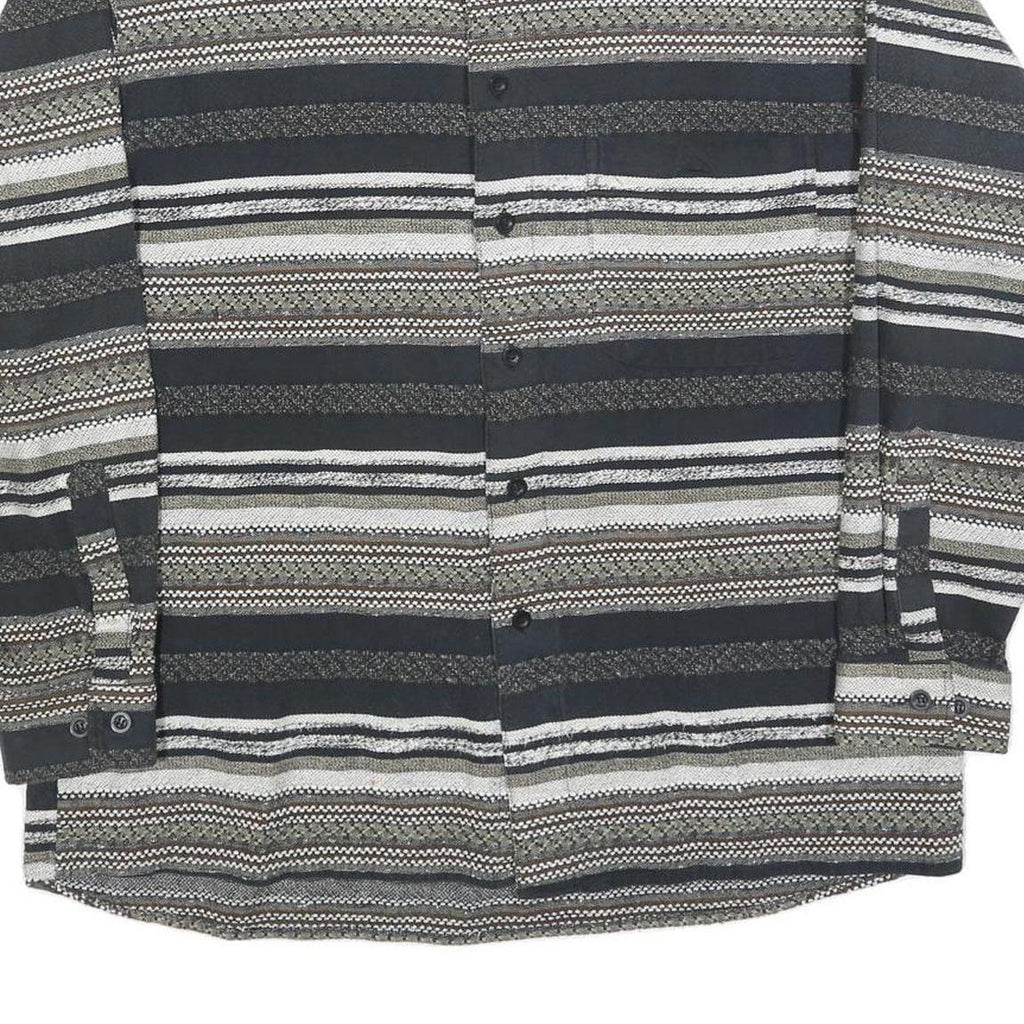 MICHAEL KAUF Mens Black Grey & White Striped Shirt L Long Sleeve Button Collar