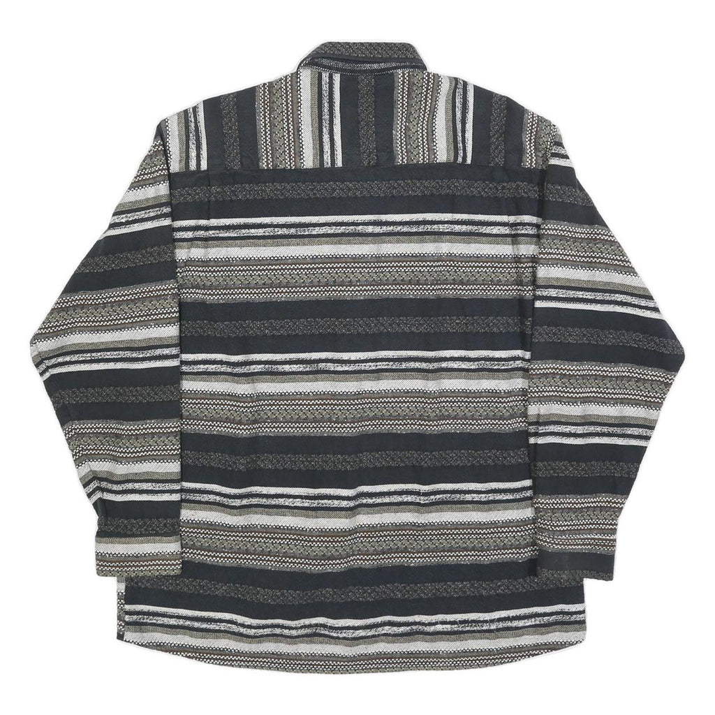 MICHAEL KAUF Mens Black Grey & White Striped Shirt L Long Sleeve Button Collar