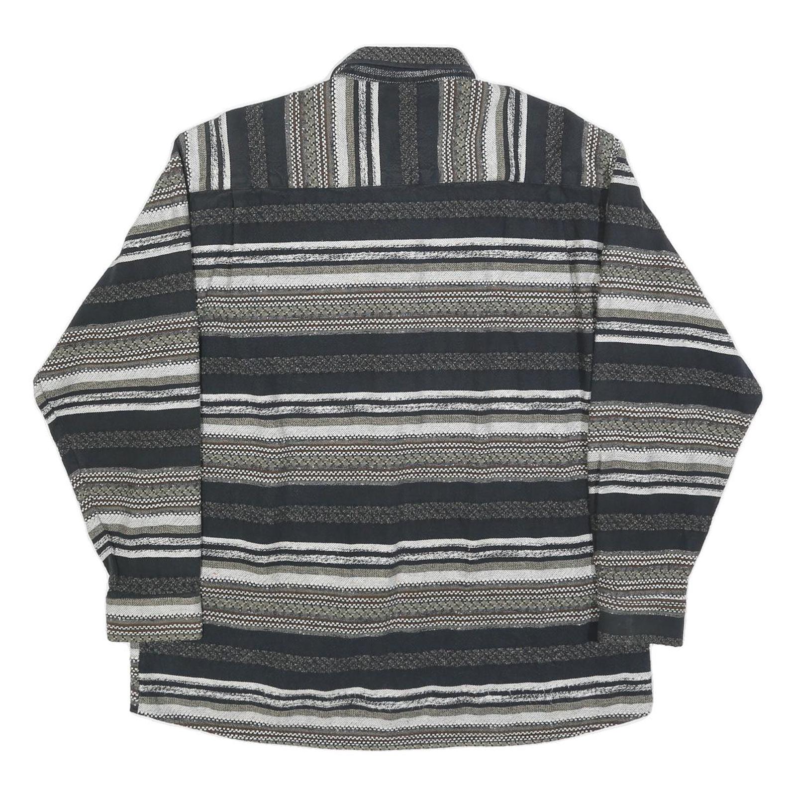 MICHAEL KAUF Mens Black Grey & White Striped Shirt L Long Sleeve Button Collar