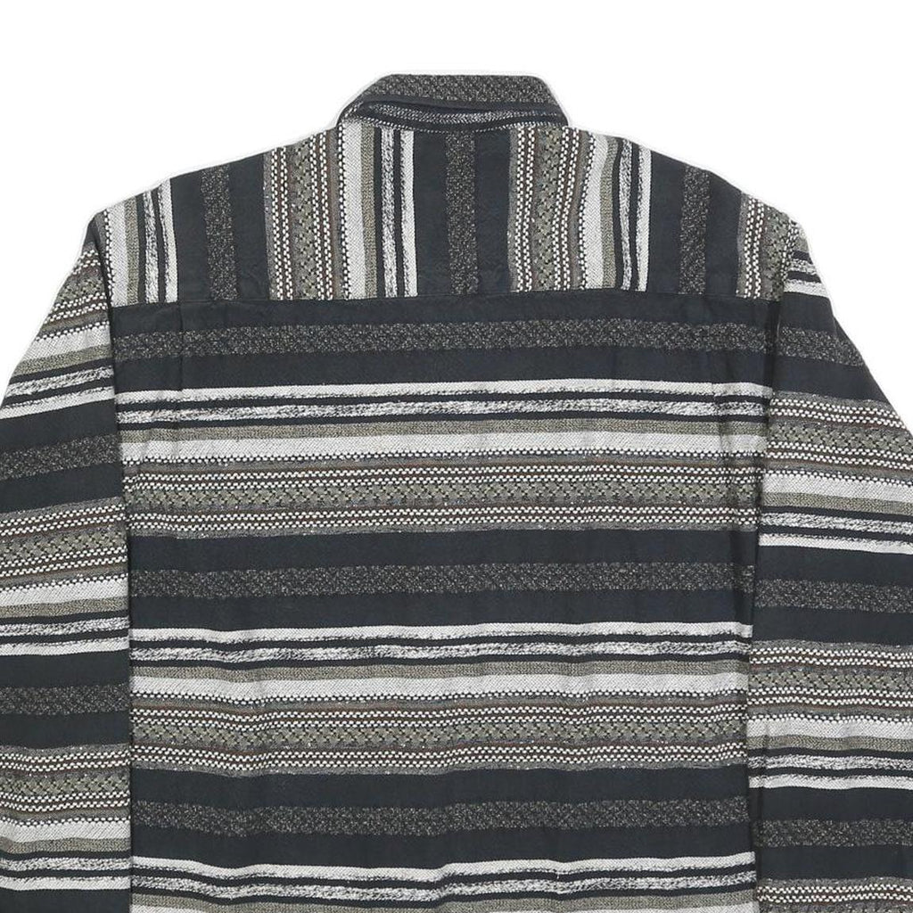 MICHAEL KAUF Mens Black Grey & White Striped Shirt L Long Sleeve Button Collar