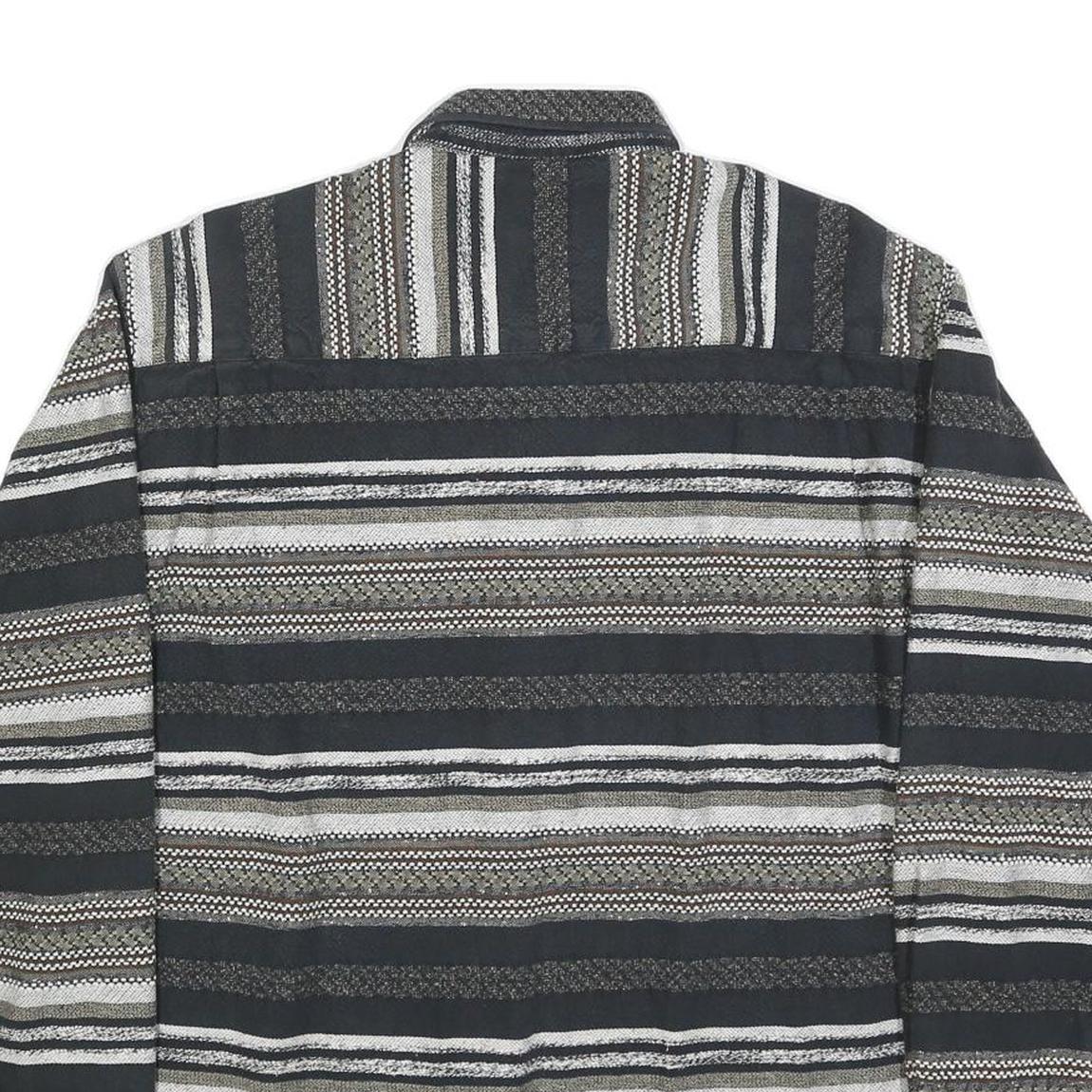 MICHAEL KAUF Mens Black Grey & White Striped Shirt L Long Sleeve Button Collar