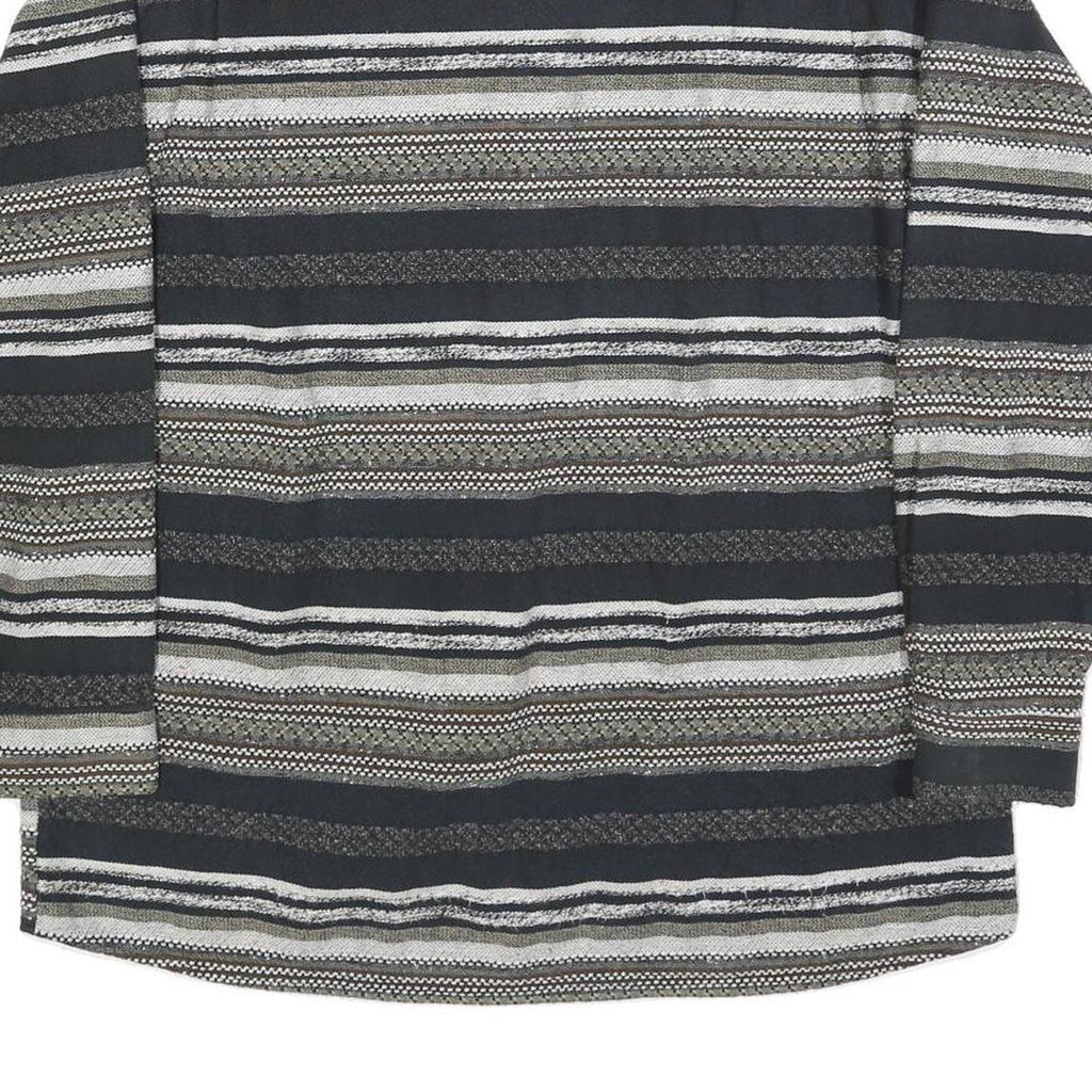 MICHAEL KAUF Mens Black Grey & White Striped Shirt L Long Sleeve Button Collar