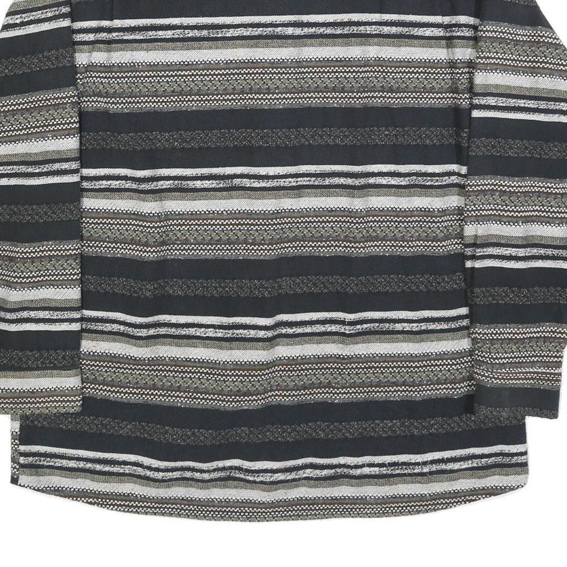 MICHAEL KAUF Mens Black Grey & White Striped Shirt L Long Sleeve Button Collar