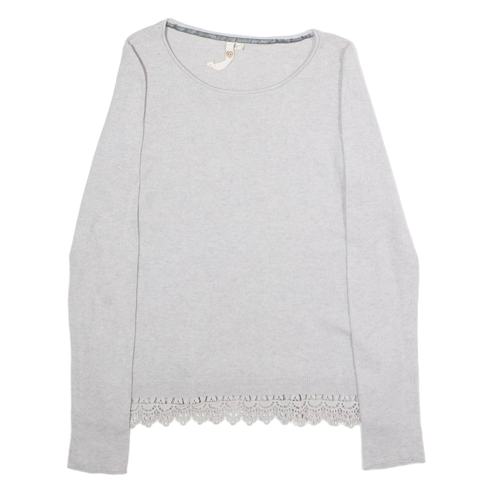 WHITE STUFF Womens Patterned Jumper Grey Tight Knit Wool UK 8