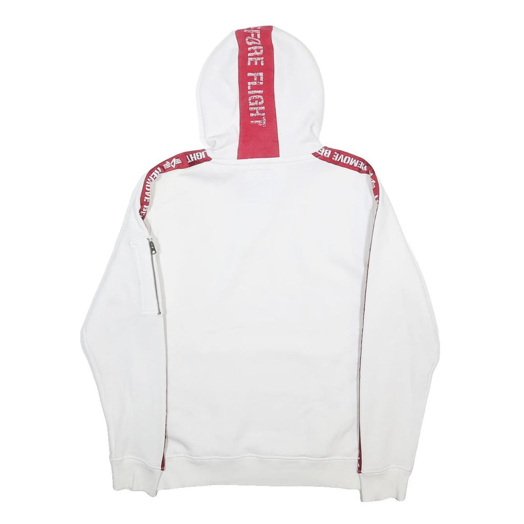 ALPHA INDUSTRIES Mens White & Red Hoodie XS Remove Before Flight Print Cotton