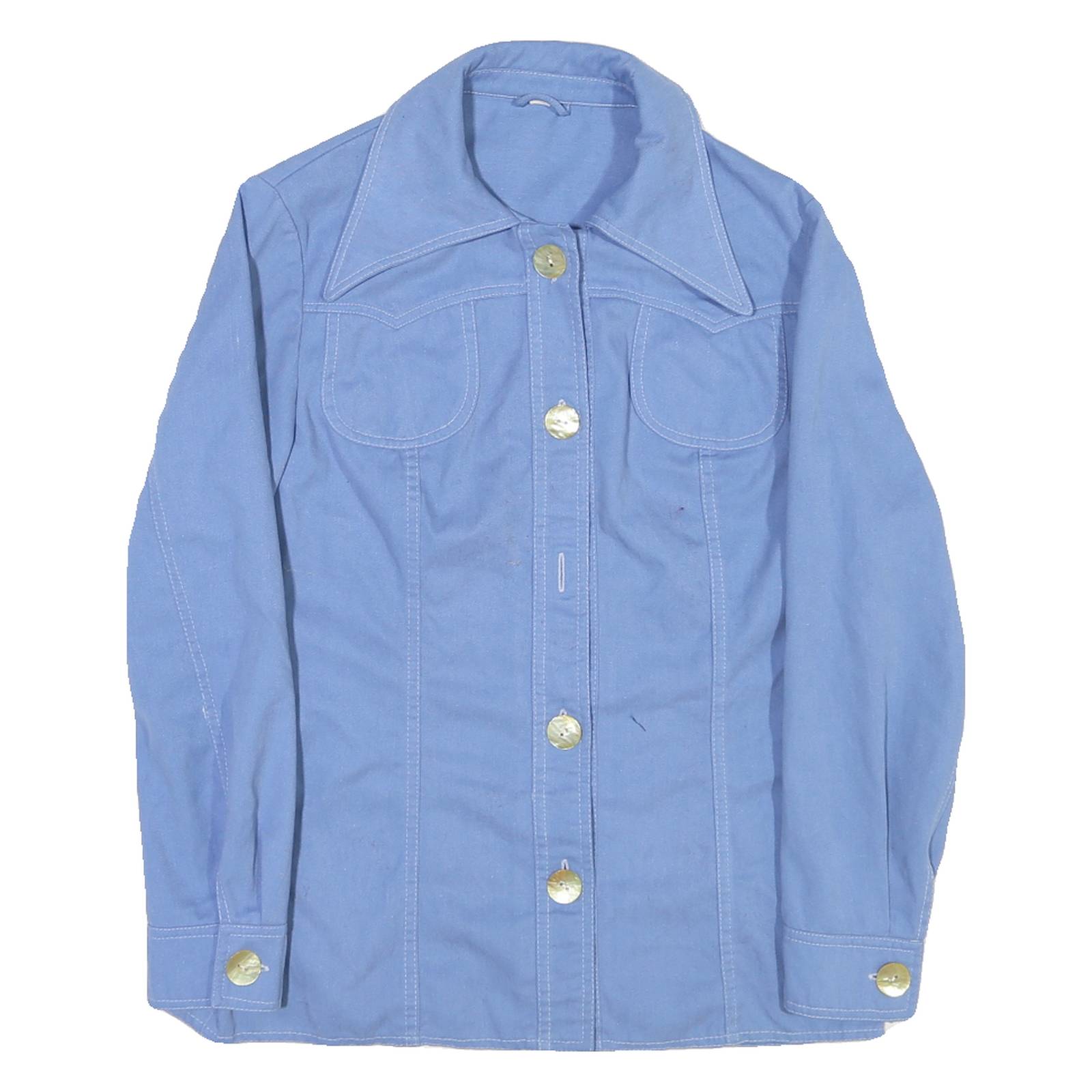 Womens Blue Cotton Blend Button Jacket M Plain Casual Classic Fit Retro Style