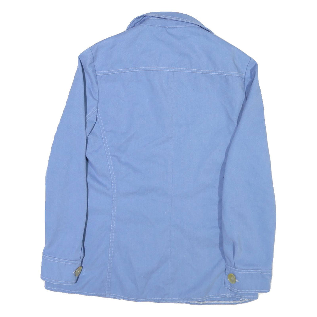 Womens Blue Cotton Blend Button Jacket M Plain Casual Classic Fit Retro Style