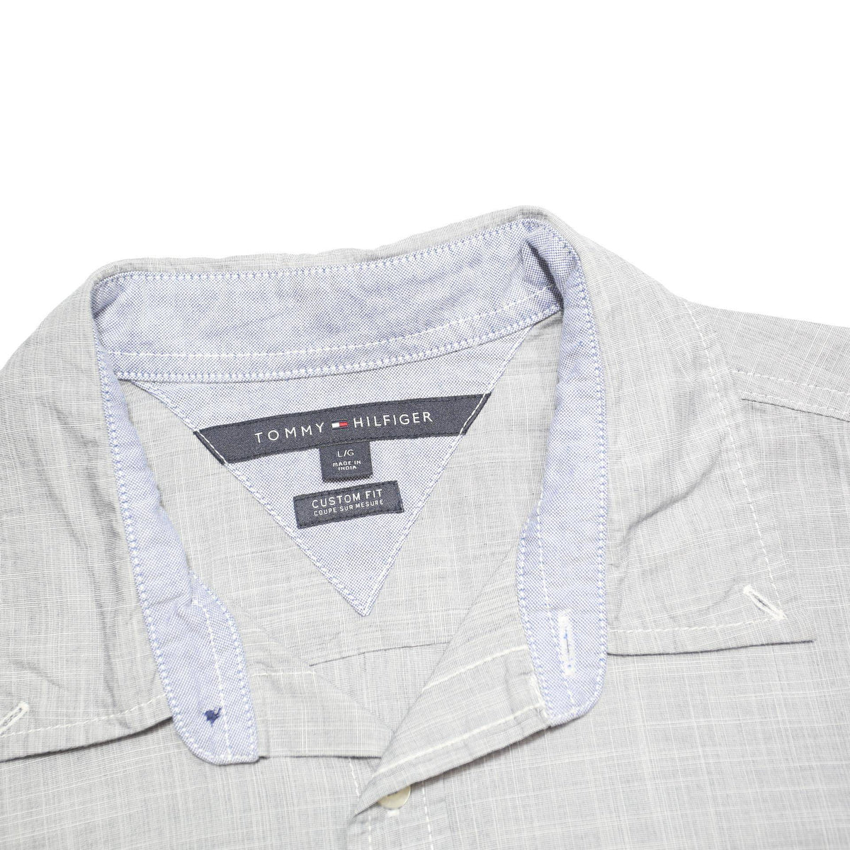 TOMMY HILFIGER Mens White Cotton Blend Shirt L Casual Short Sleeve Button