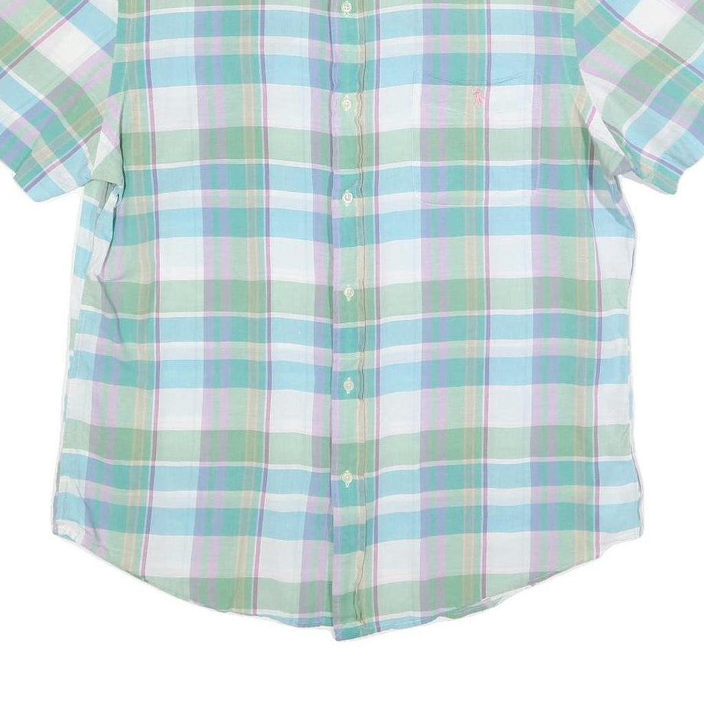RALPH LAUREN Mens Green & Blue Check Shirt XL Summer Casual Cotton Short Sleeve