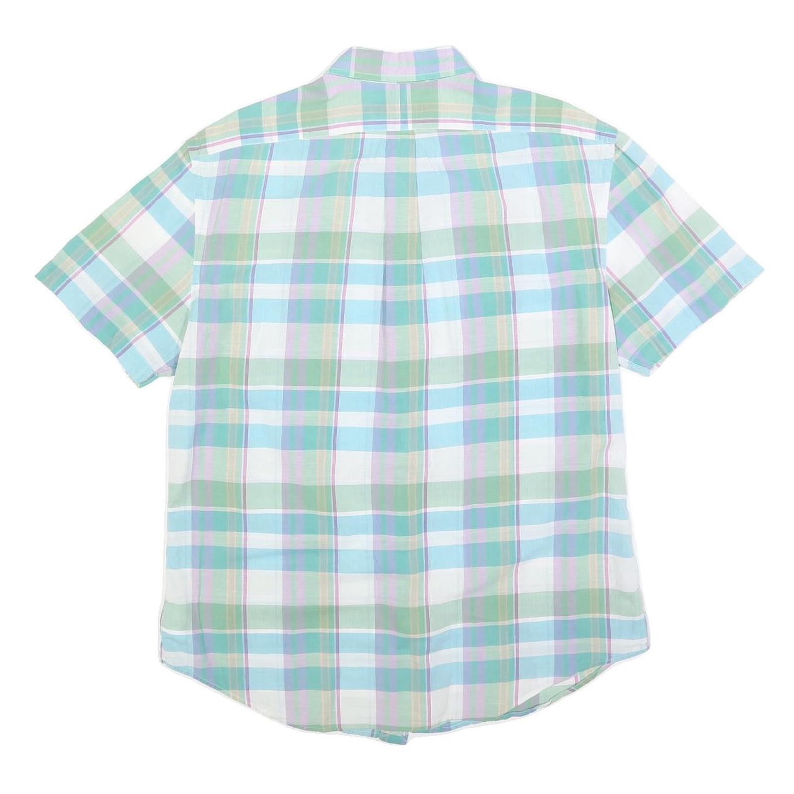 RALPH LAUREN Mens Green & Blue Check Shirt XL Summer Casual Cotton Short Sleeve