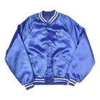 Mens Blue Satin Button Jacket L Plain Varsity Retro USA Furniture Flint Michigan