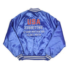 Mens Blue Satin Button Jacket L Plain Varsity Retro USA Furniture Flint Michigan