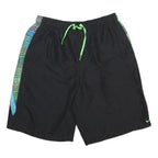 NIKE Mens Black & Green Sports Shorts L W30 Polyester Drawstring Casual