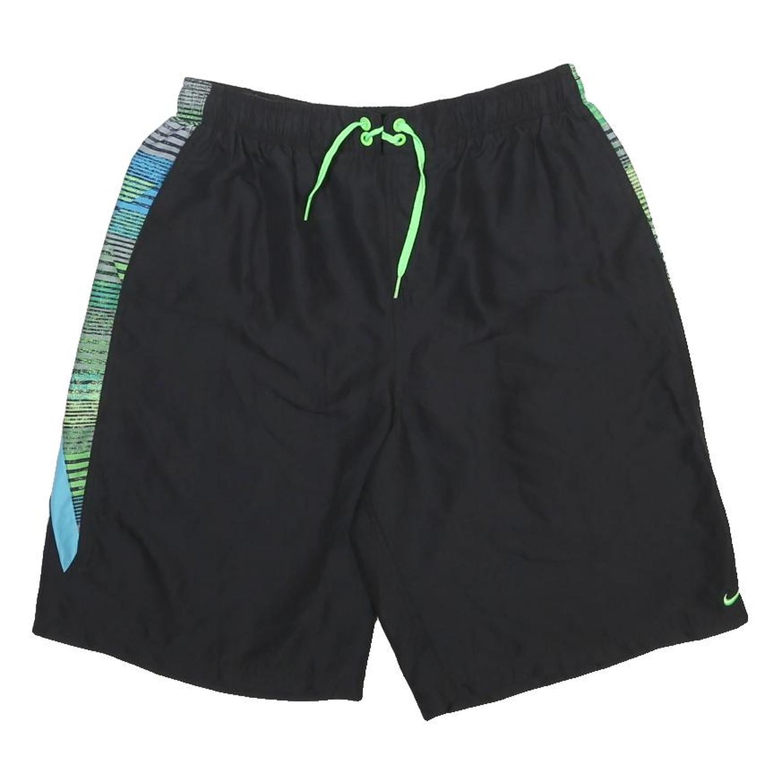 NIKE Mens Black & Green Sports Shorts L W30 Polyester Drawstring Casual