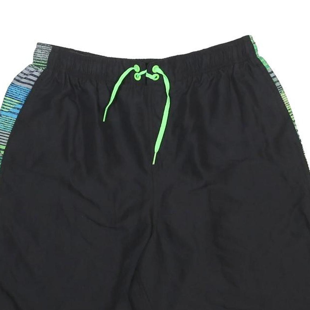 NIKE Mens Black & Green Sports Shorts L W30 Polyester Drawstring Casual