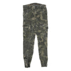 Mens Slim Fit Cotton Blend Green Camouflage Cargo Trousers W29 L30 Zip Pocketed
