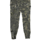 Mens Slim Fit Cotton Blend Green Camouflage Cargo Trousers W29 L30 Zip Pocketed