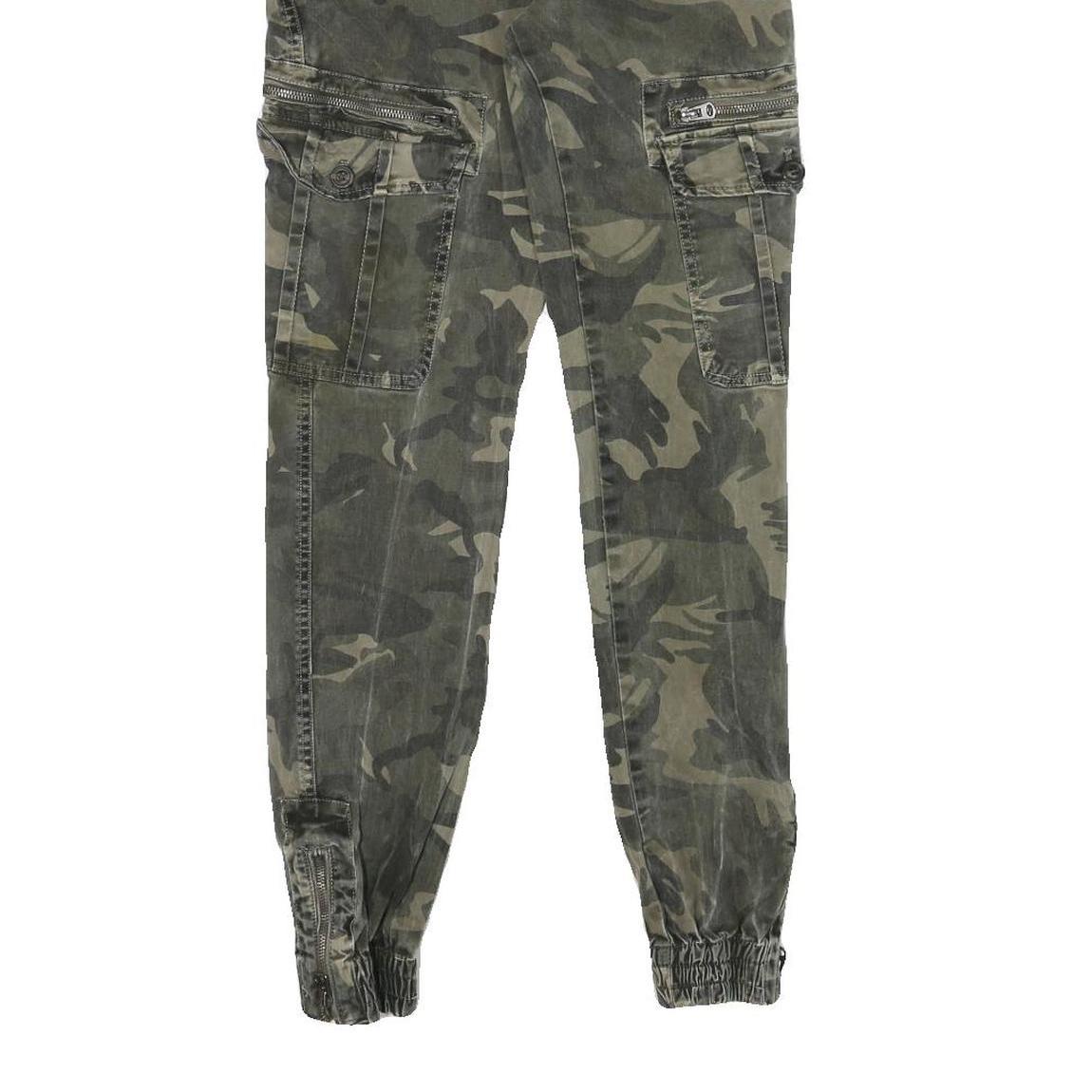Mens Slim Fit Cotton Blend Green Camouflage Cargo Trousers W29 L30 Zip Pocketed