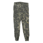 Mens Slim Fit Cotton Blend Green Camouflage Cargo Trousers W29 L30 Zip Pocketed