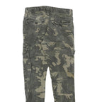 Mens Slim Fit Cotton Blend Green Camouflage Cargo Trousers W29 L30 Zip Pocketed