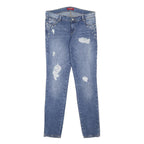 GUESS Womens Blue Slim Skinny Denim Jeans W31 L32 Distressed Pearl Studs Zip
