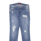 GUESS Womens Blue Slim Skinny Denim Jeans W31 L32 Distressed Pearl Studs Zip