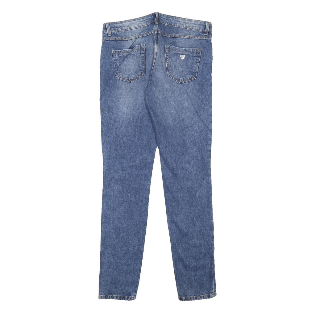 GUESS Womens Blue Slim Skinny Denim Jeans W31 L32 Distressed Pearl Studs Zip