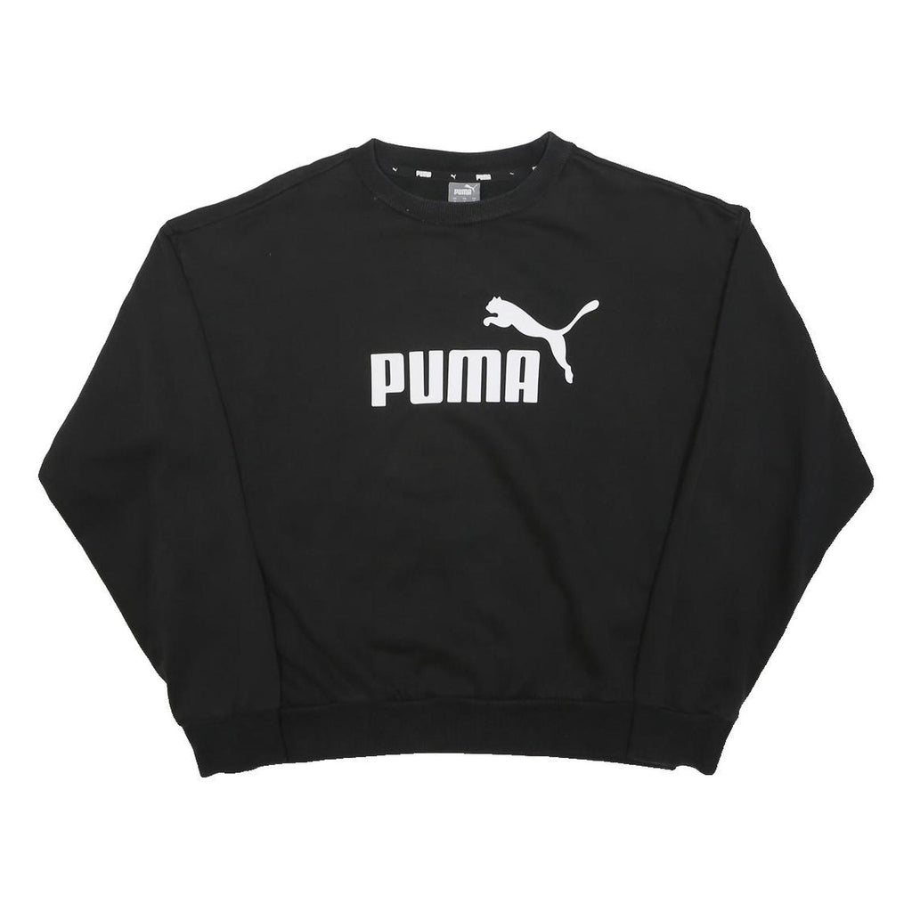 PUMA Womens Black Cotton Blend Crew Neck S Sweatshirt Puma Logo Pullover
