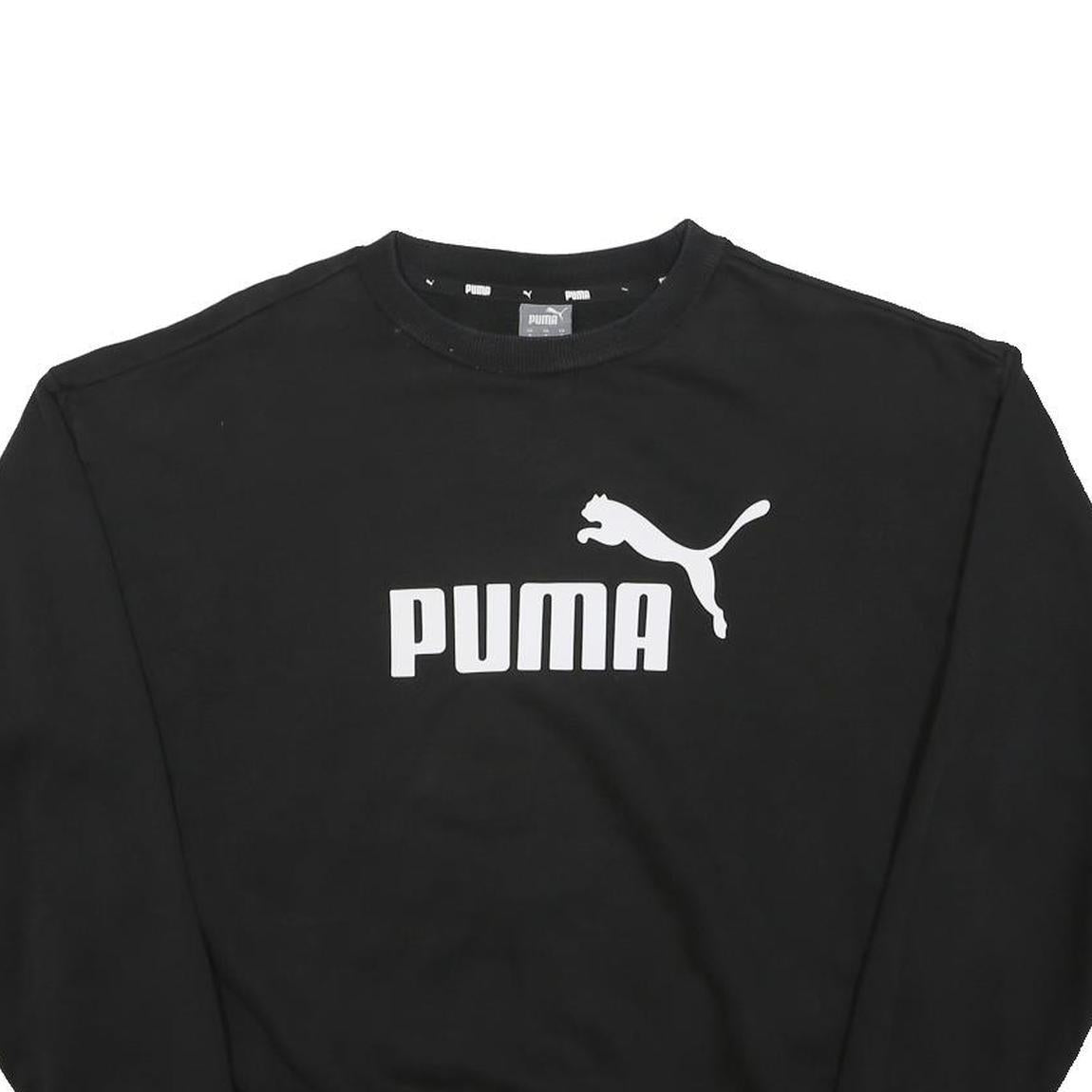 PUMA Womens Black Cotton Blend Crew Neck S Sweatshirt Puma Logo Pullover