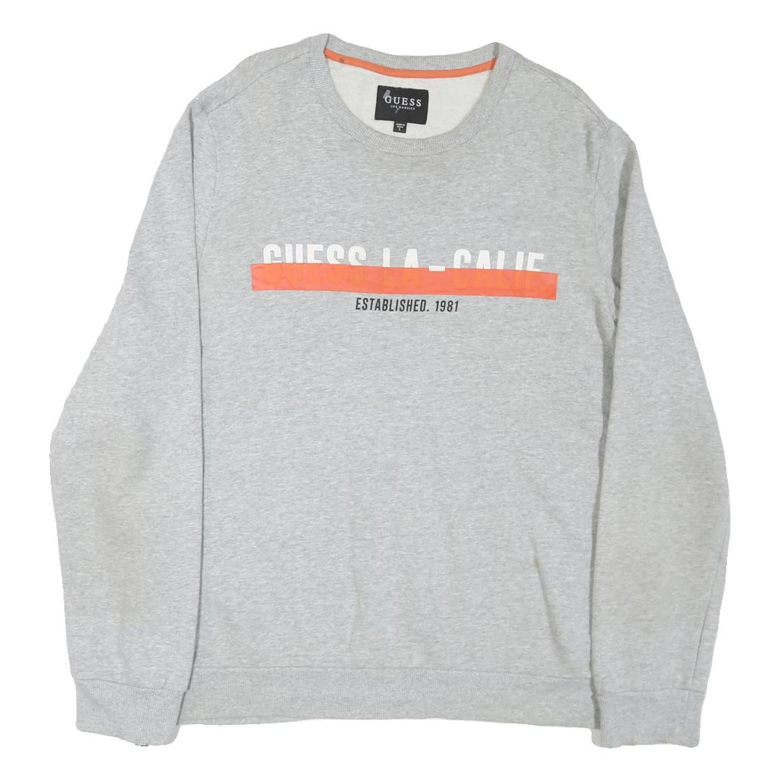 GUESS Womens Grey Cotton Blend Sweatshirt L Crew Neck Casual Logo Pullover