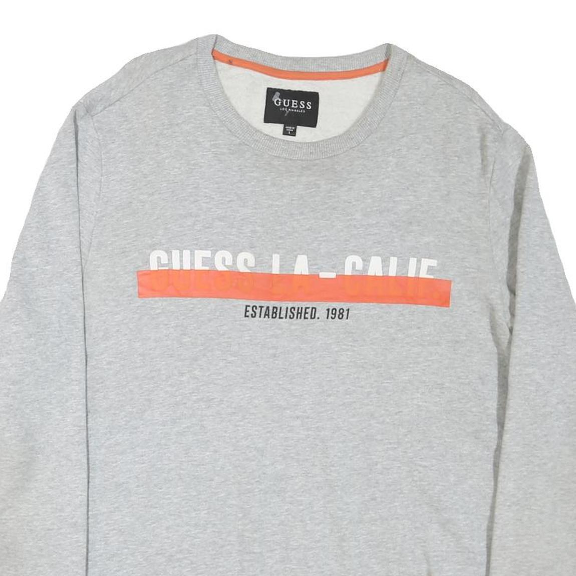 GUESS Womens Grey Cotton Blend Sweatshirt L Crew Neck Casual Logo Pullover