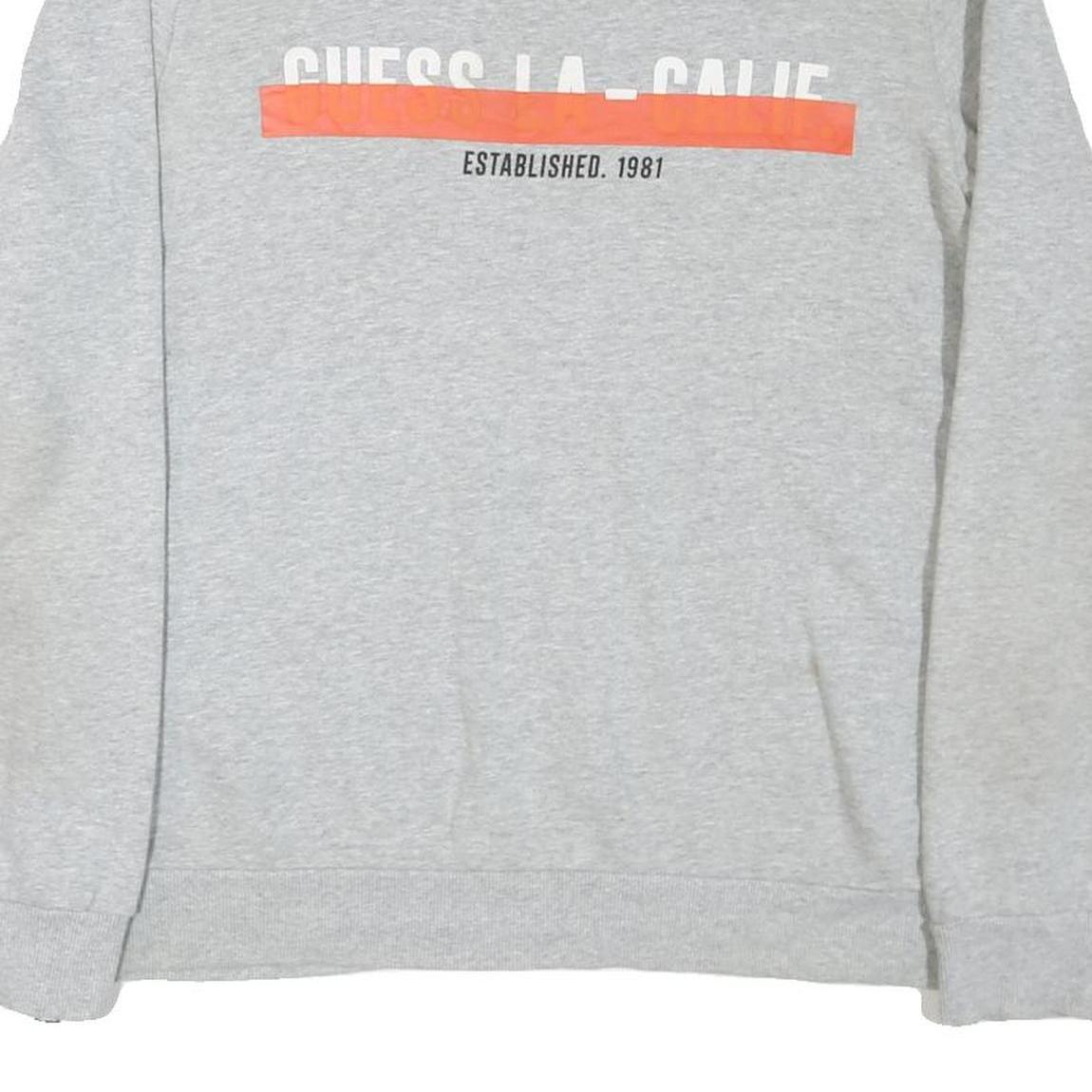 GUESS Womens Grey Cotton Blend Sweatshirt L Crew Neck Casual Logo Pullover