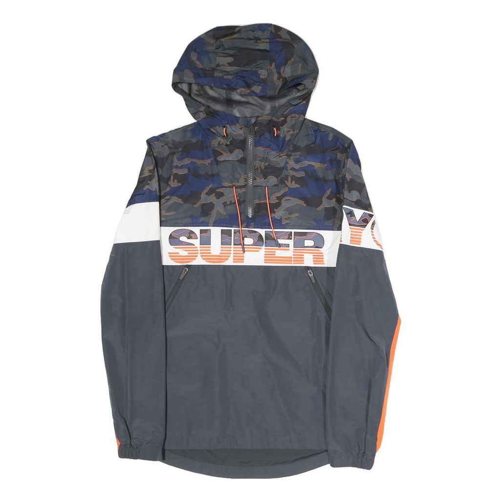 SUPERDRY Mens Blue & Grey Colourblock Camouflage Outdoor Jacket S Polyester