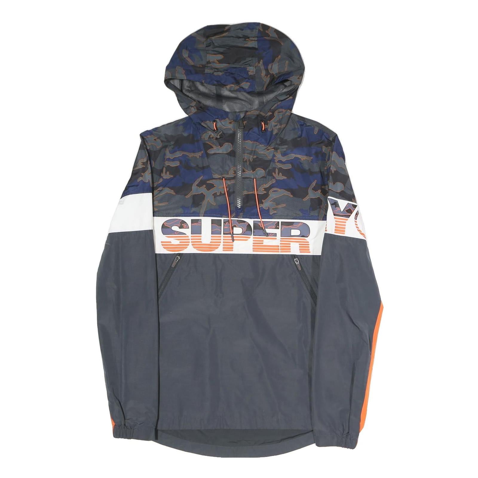 SUPERDRY Mens Blue & Grey Colourblock Camouflage Outdoor Jacket S Polyester