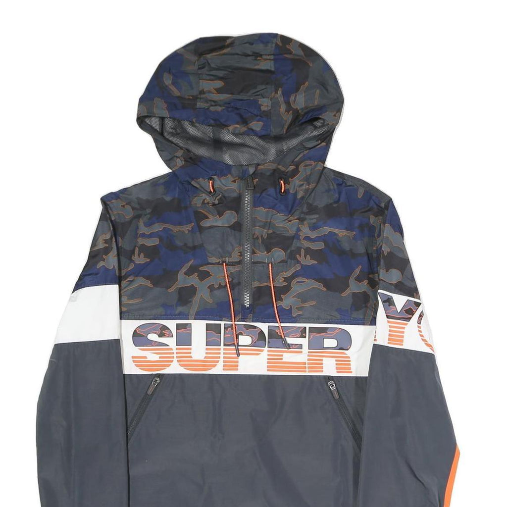 SUPERDRY Mens Blue & Grey Colourblock Camouflage Outdoor Jacket S Polyester