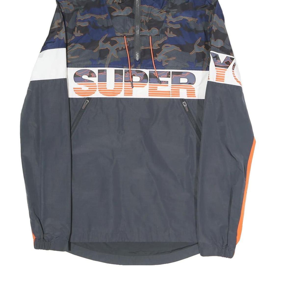 SUPERDRY Mens Blue & Grey Colourblock Camouflage Outdoor Jacket S Polyester