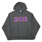 CHAMPION Mens Grey Hoodie 2XL Embroidered Greek Letters Pullover Sweatshirt