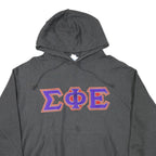 CHAMPION Mens Grey Hoodie 2XL Embroidered Greek Letters Pullover Sweatshirt