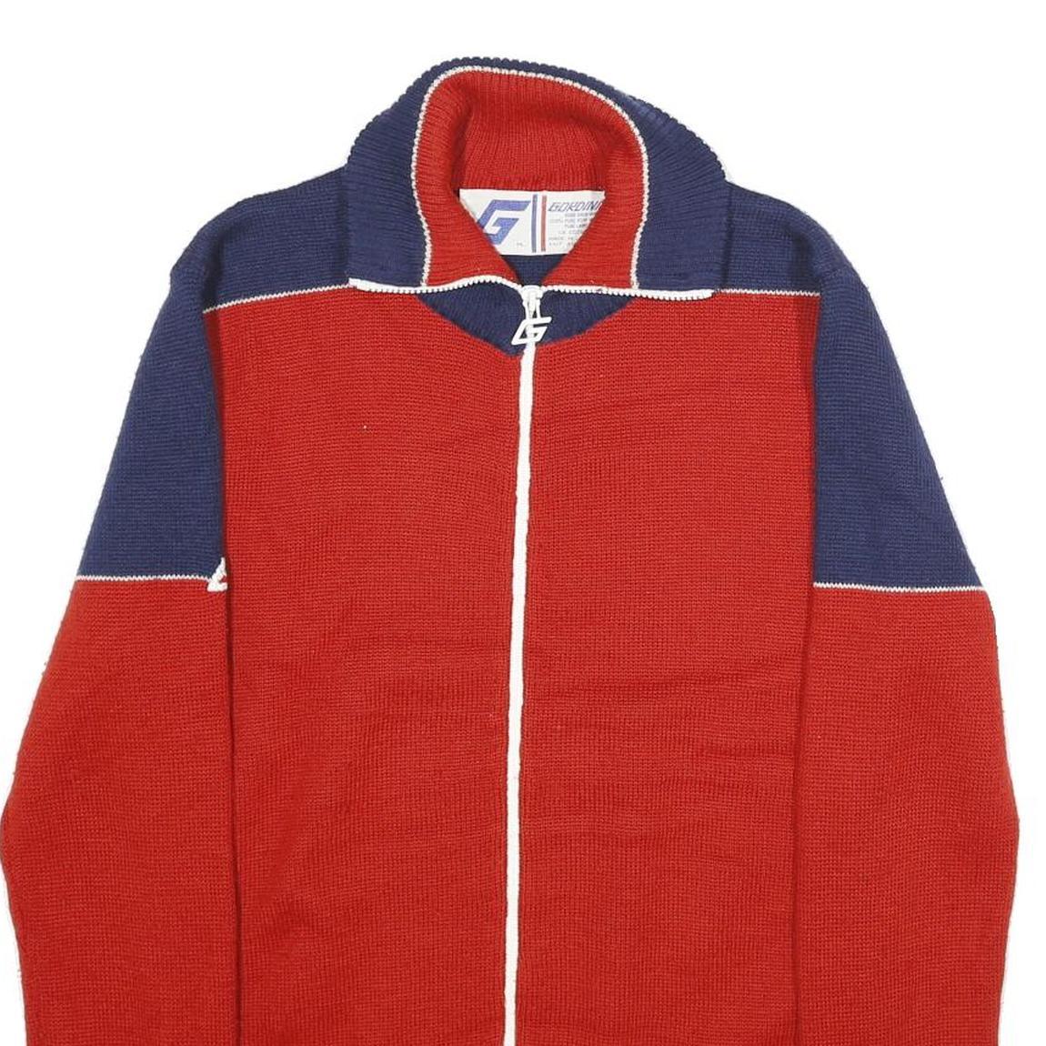 GORDINI Mens Red & Navy Patterned Jumper Full Zip Crew Neck Wool M Knitwear