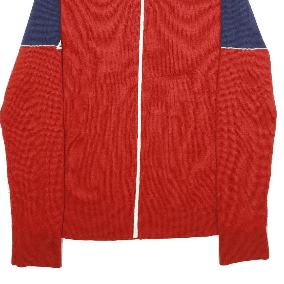 GORDINI Mens Red & Navy Patterned Jumper Full Zip Crew Neck Wool M Knitwear