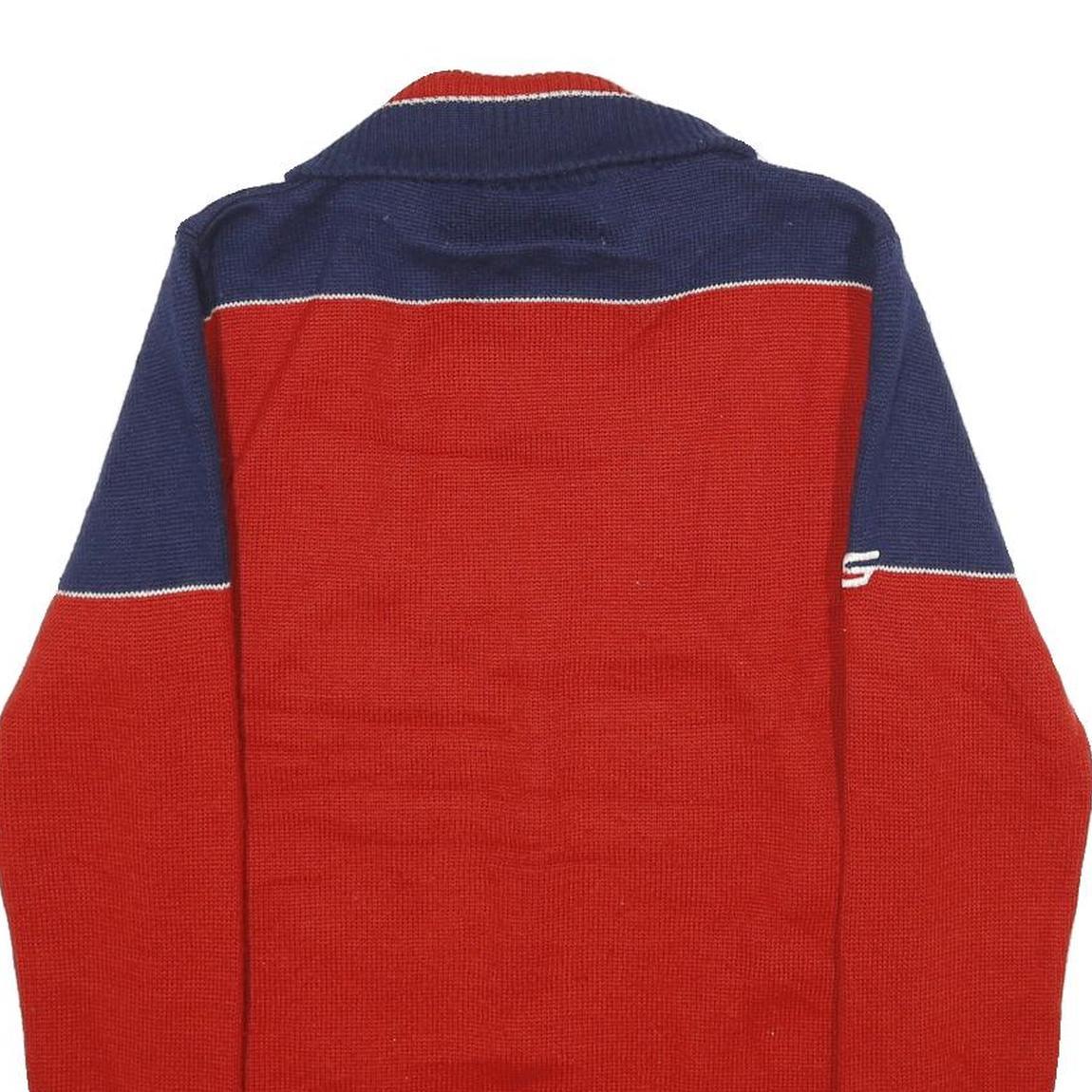 GORDINI Mens Red & Navy Patterned Jumper Full Zip Crew Neck Wool M Knitwear