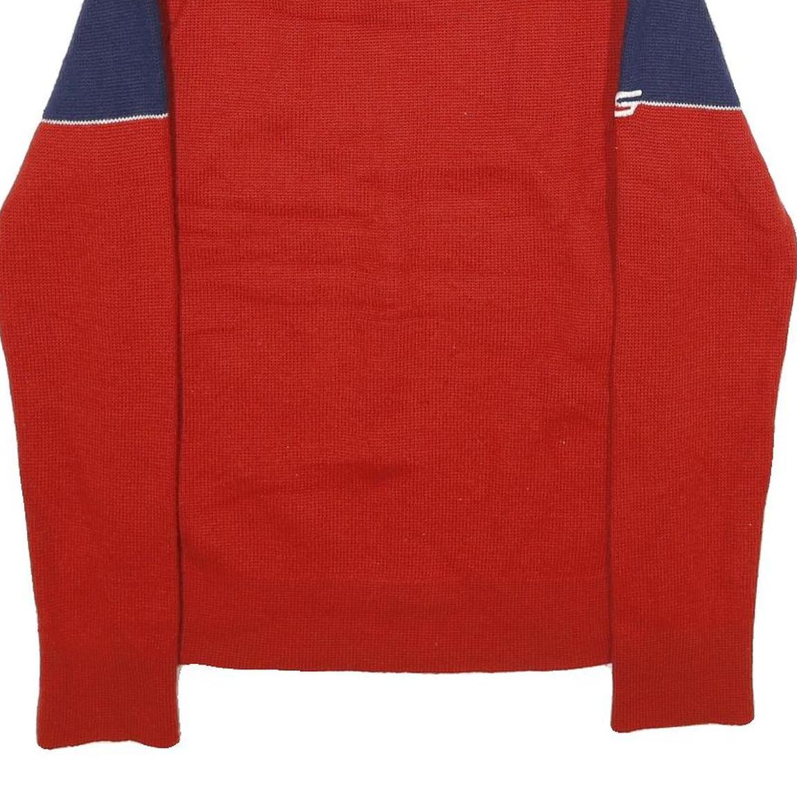 GORDINI Mens Red & Navy Patterned Jumper Full Zip Crew Neck Wool M Knitwear