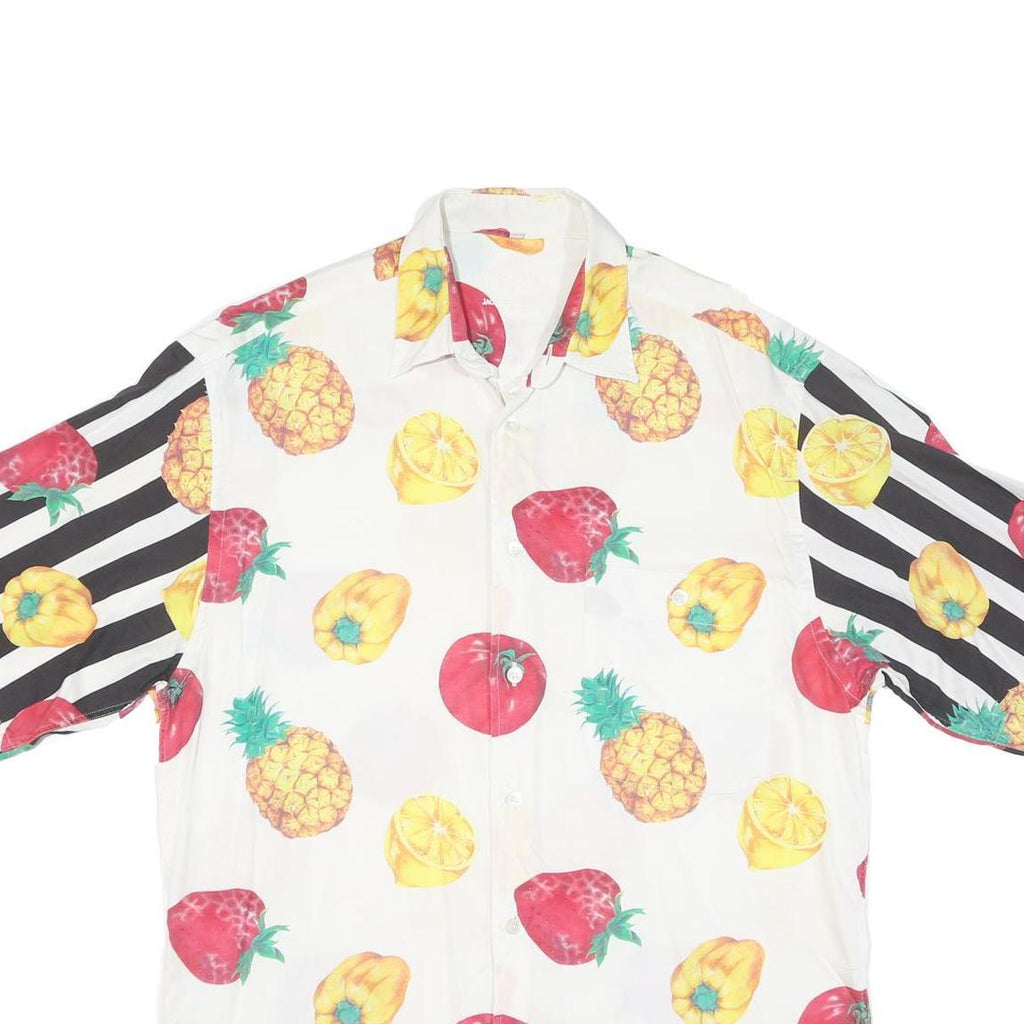 Mens White & Black Fruit Print Cotton Blend Shirt L Casual Summer Short Sleeve