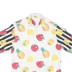 Mens White & Black Fruit Print Cotton Blend Shirt L Casual Summer Short Sleeve