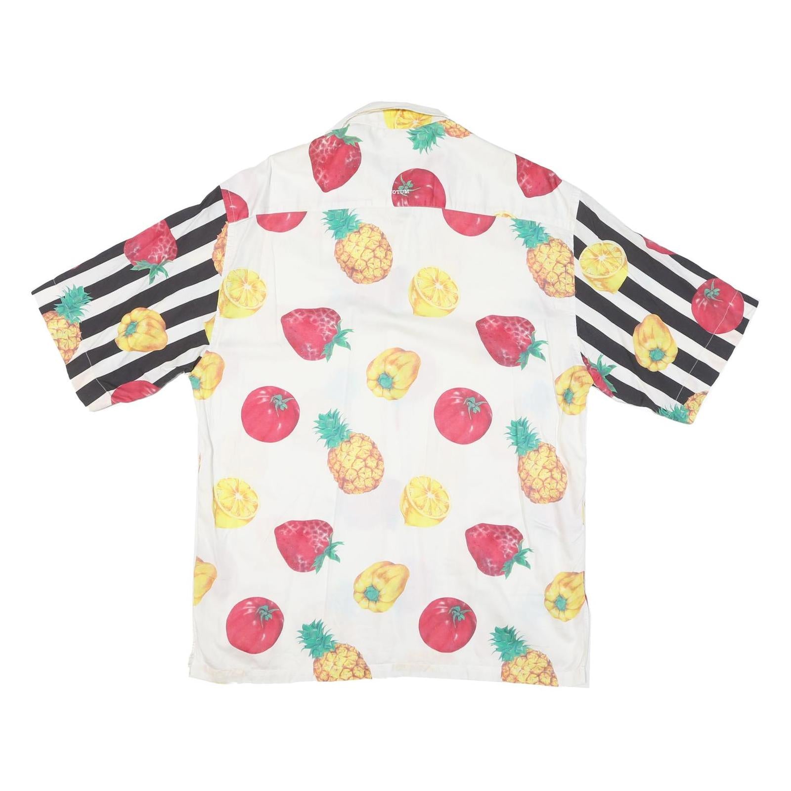 Mens White & Black Fruit Print Cotton Blend Shirt L Casual Summer Short Sleeve