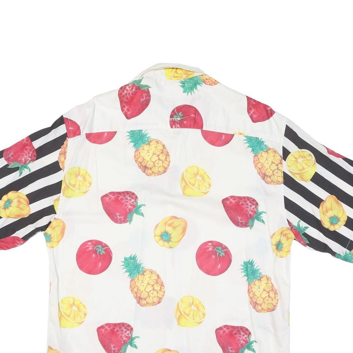 Mens White & Black Fruit Print Cotton Blend Shirt L Casual Summer Short Sleeve