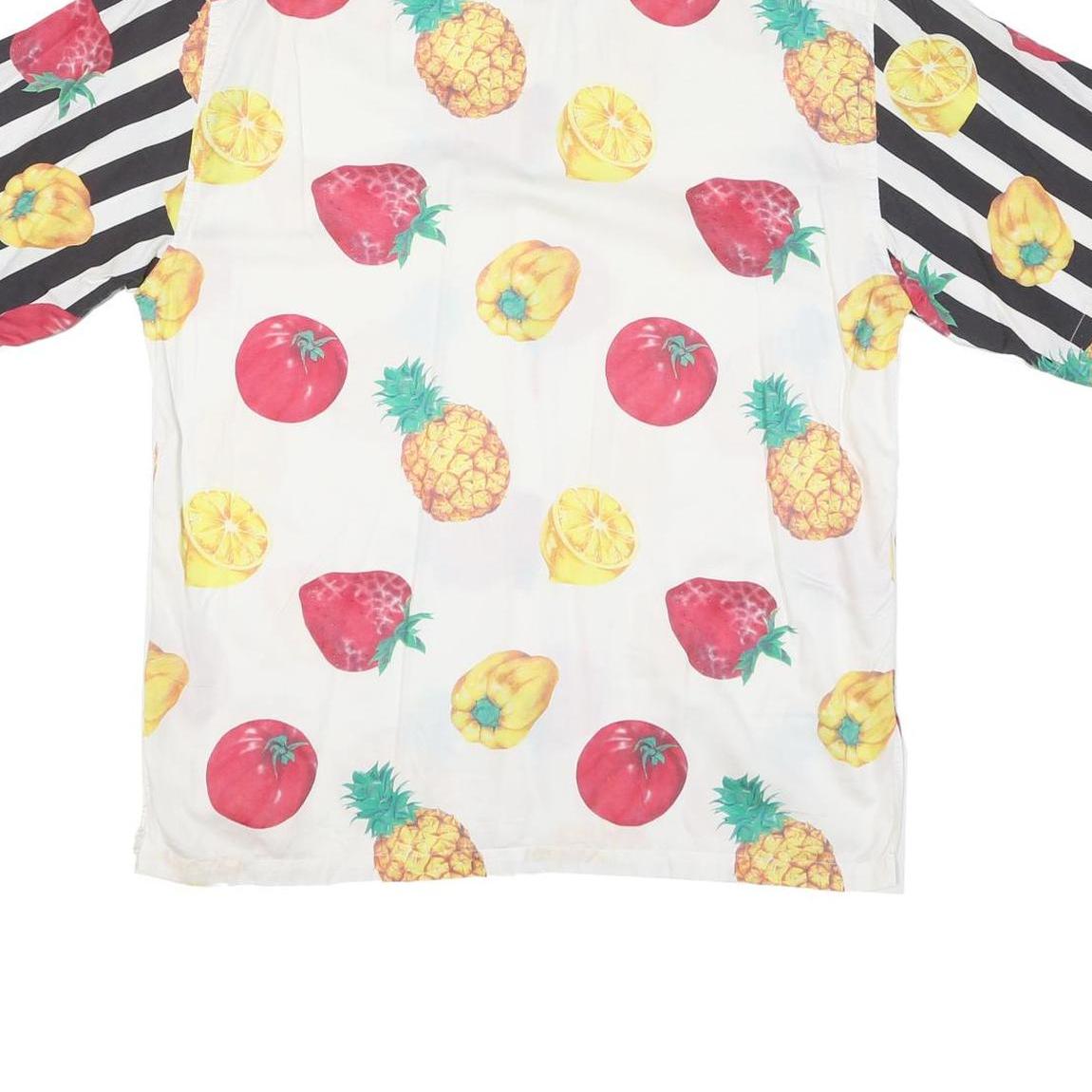 Mens White & Black Fruit Print Cotton Blend Shirt L Casual Summer Short Sleeve