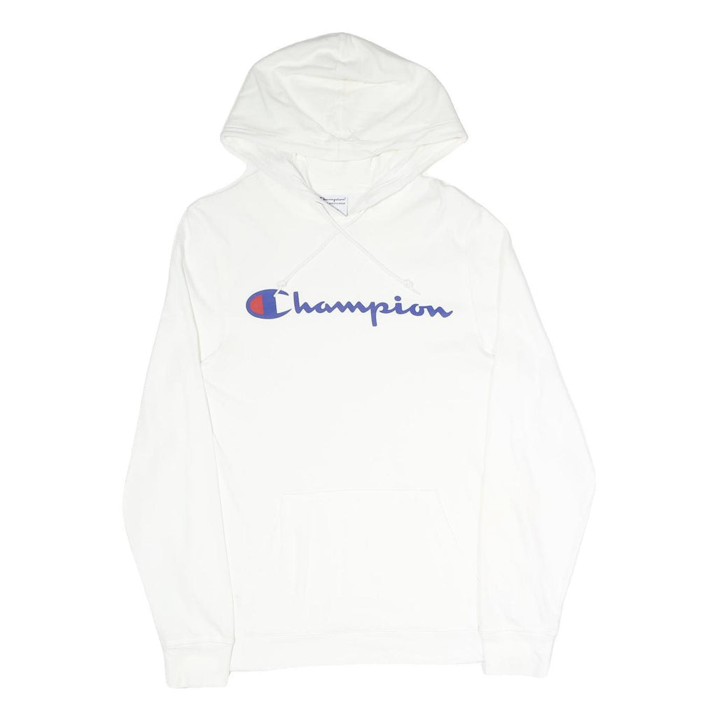 CHAMPION Mens White Hoodie S Cotton Blend Pullover Logo Sweatshirt
