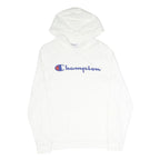 CHAMPION Mens White Hoodie S Cotton Blend Pullover Logo Sweatshirt